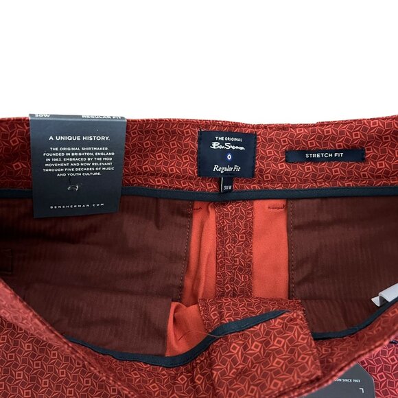 NWT Ben Sherman Red Geometric Print Chino Shorts Sz. 30 Stretch Fit - Picture 4 of 10